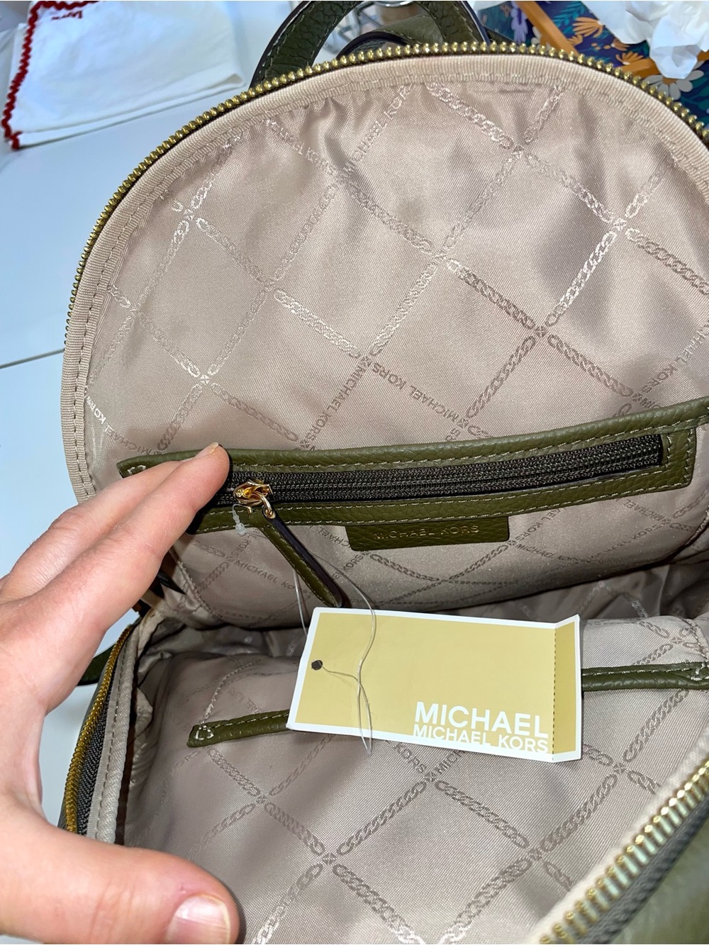 Michael Kors Olive Green Pebbled Leather Mini Backpack - Picture 4 of 5